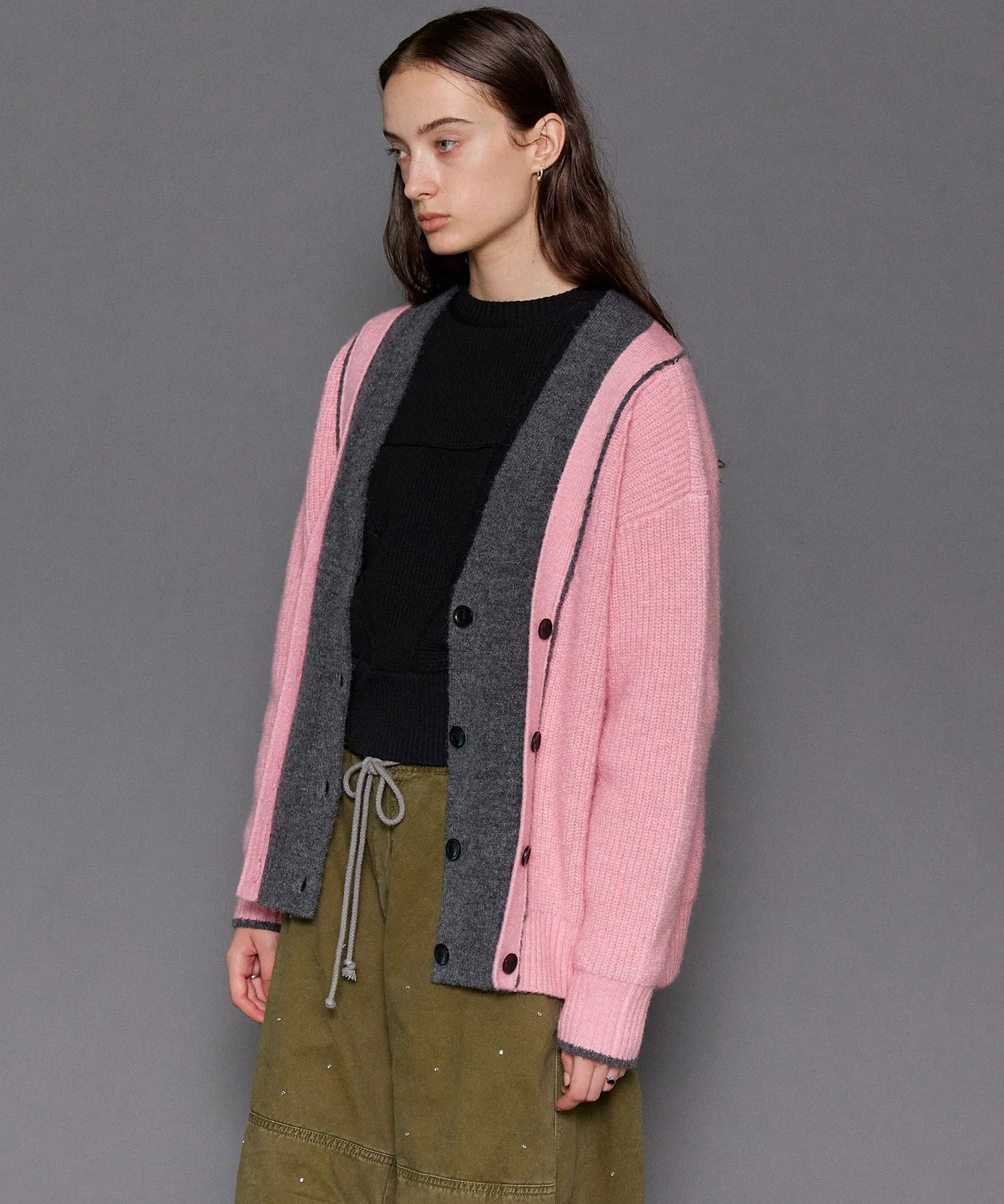 Double Color Layered Knit Cardigan