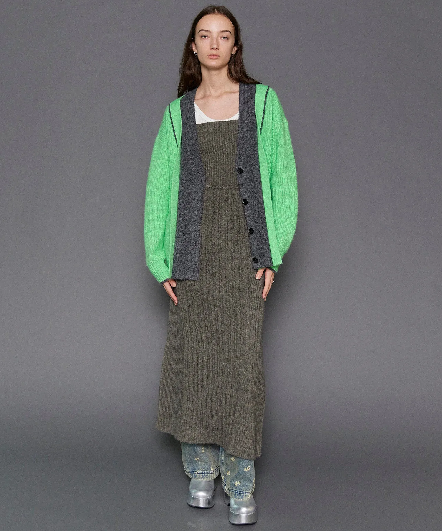 Double Color Layered Knit Cardigan