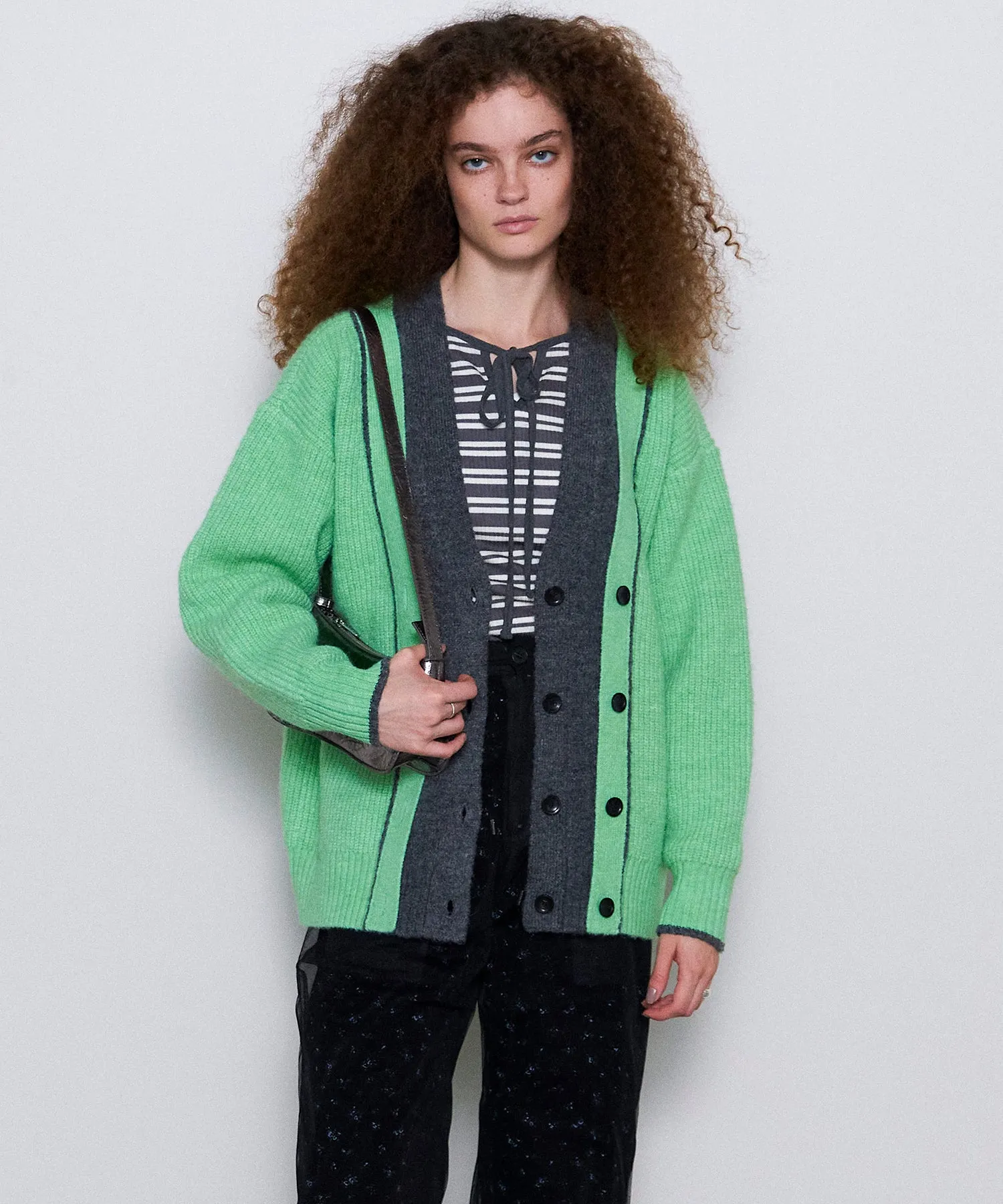 Double Color Layered Knit Cardigan