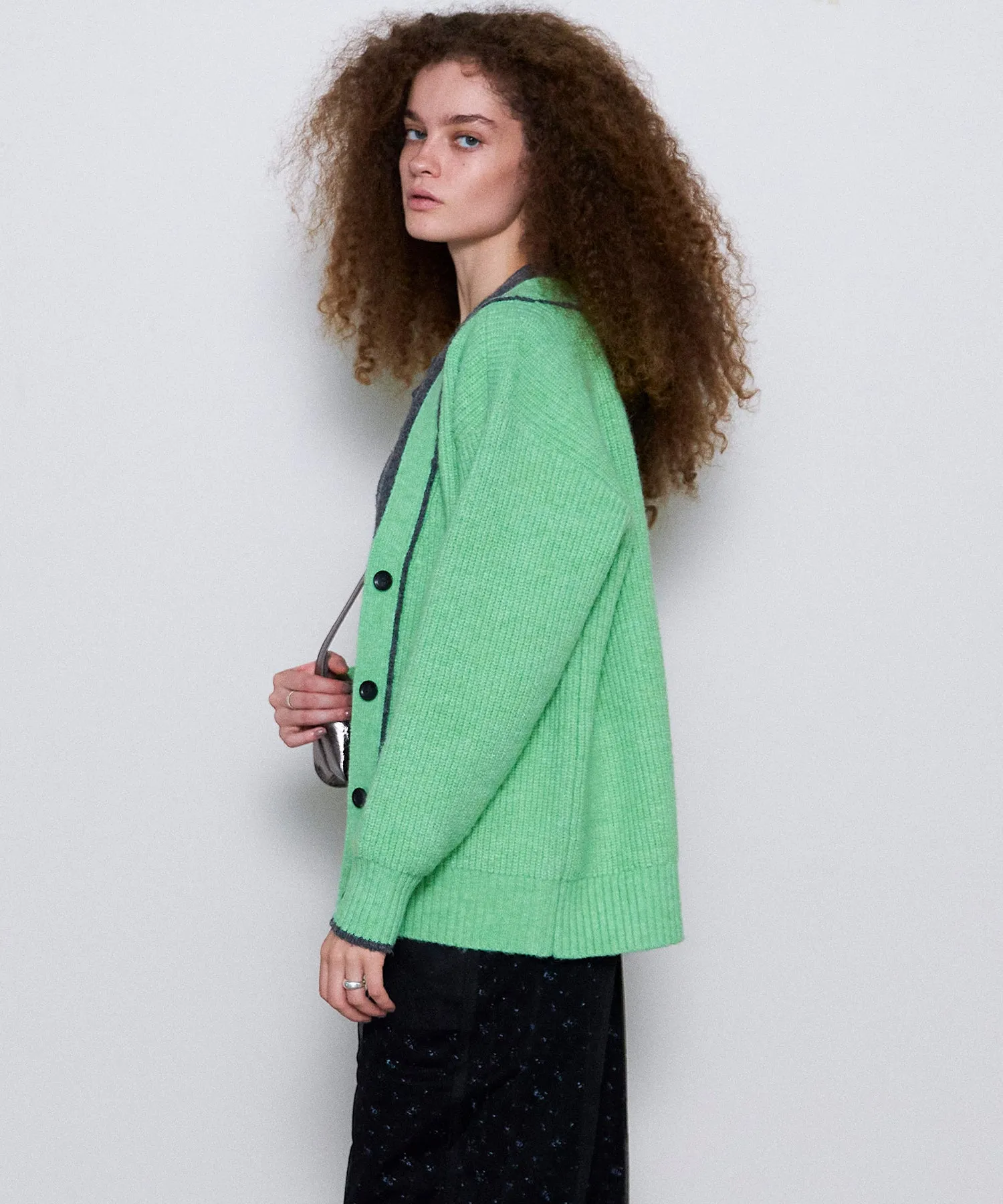 Double Color Layered Knit Cardigan