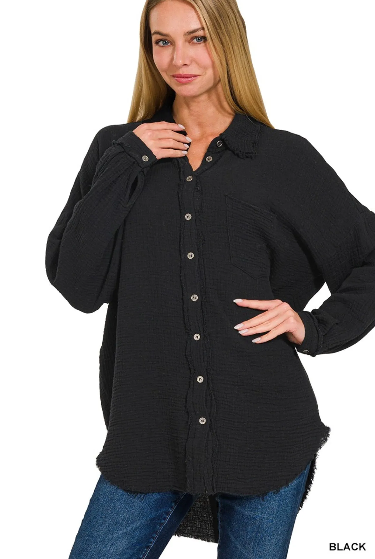 Double Gauze Buttondown Shirt *BLACK*
