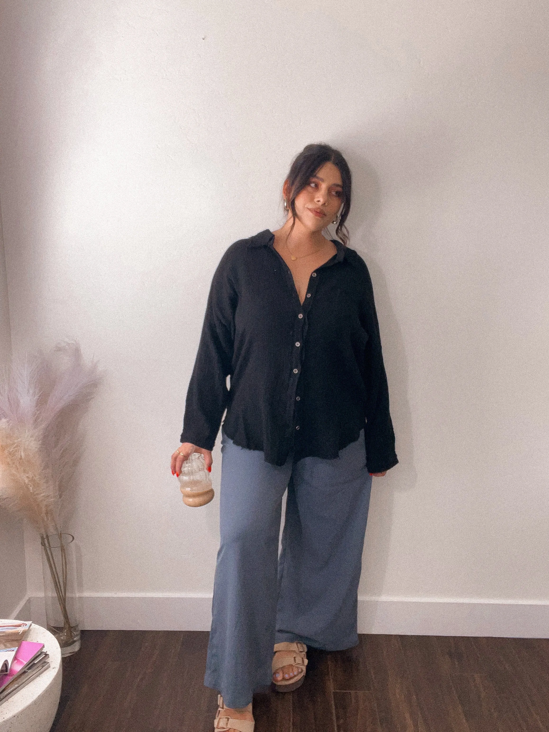 Double Gauze Buttondown Shirt *BLACK*