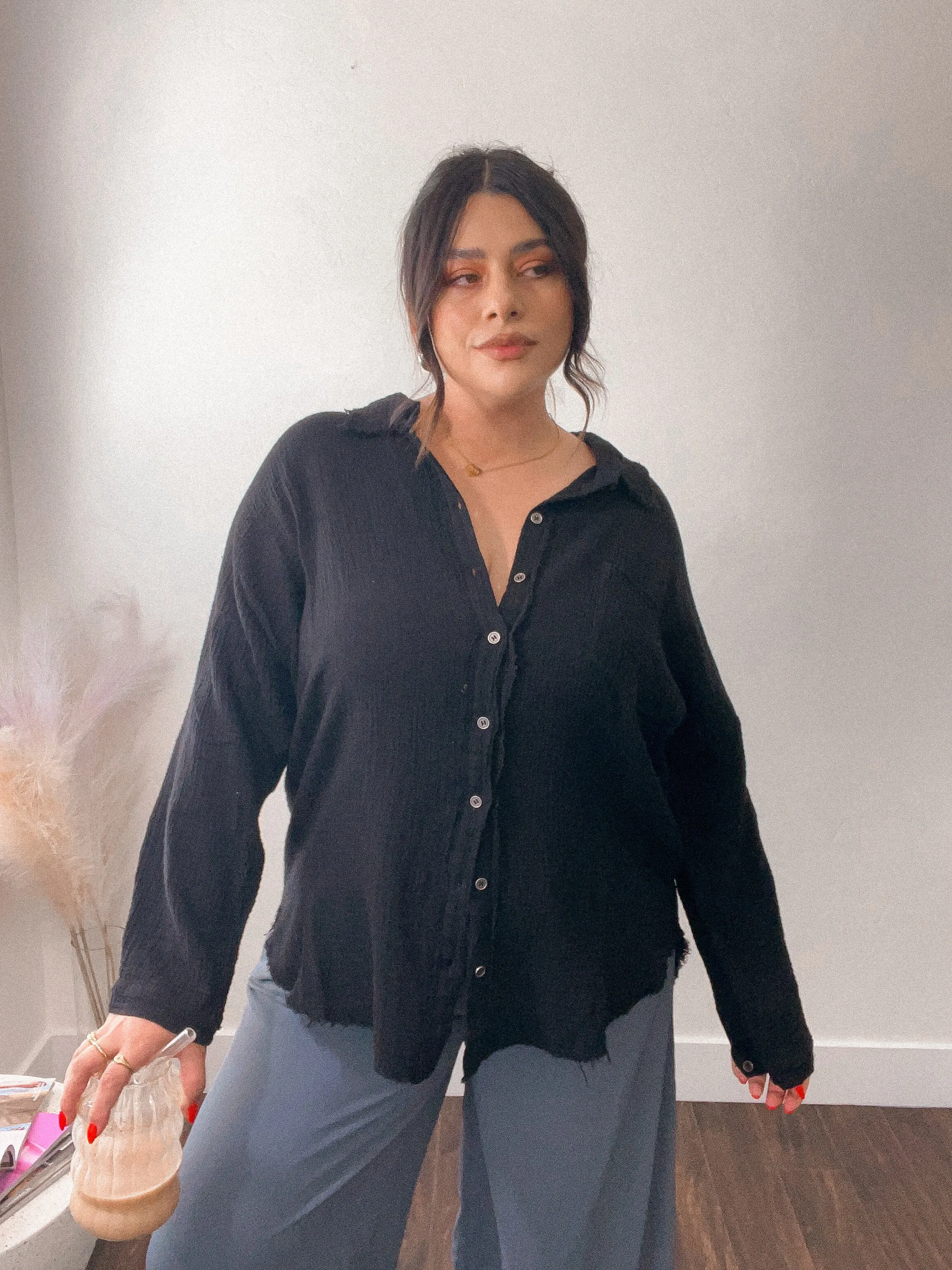 Double Gauze Buttondown Shirt *BLACK*