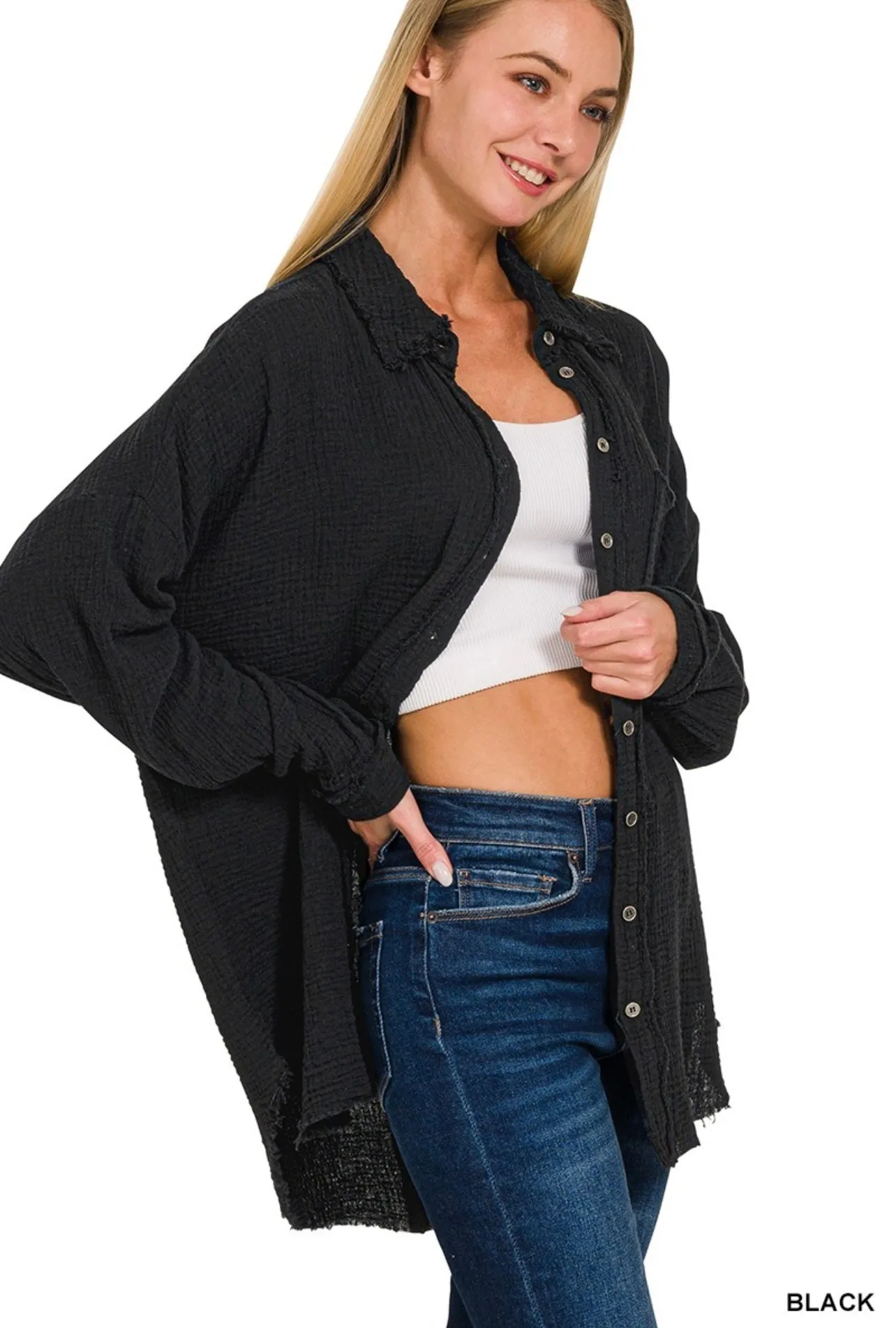 Double Gauze Buttondown Shirt *BLACK*