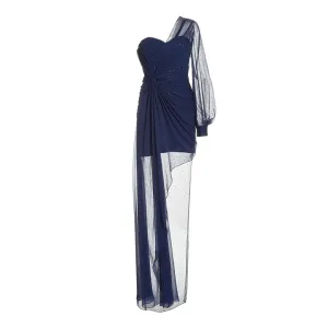 Draped Crystal-Embellished Chiffon One-Shoulder Mini Dress