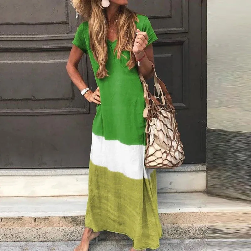 DressBetty - 2024 Fashion V-Neck Short Sleeve Pullover Boho Dress