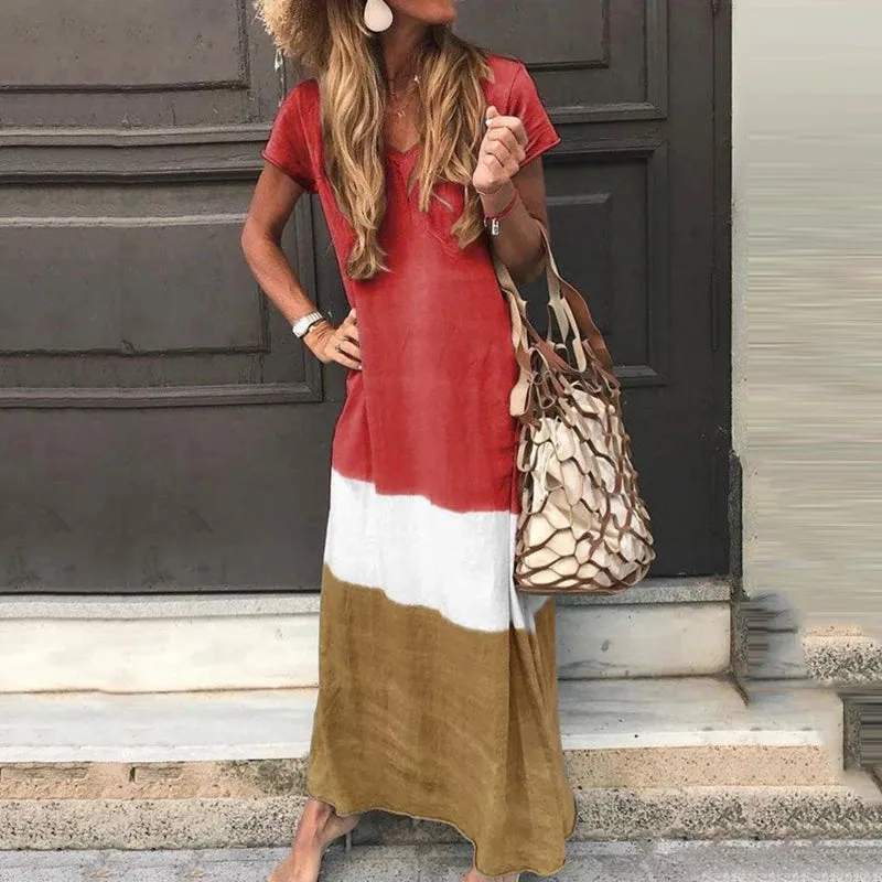 DressBetty - 2024 Fashion V-Neck Short Sleeve Pullover Boho Dress