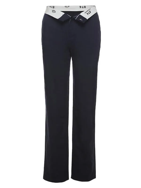 Dunkle Straight Leg Hose mit Faltbarer Taille