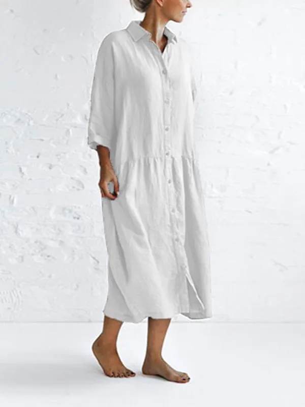 Dunnmall 3/4 Sleeve Cotton-Blend Solid Casualdress