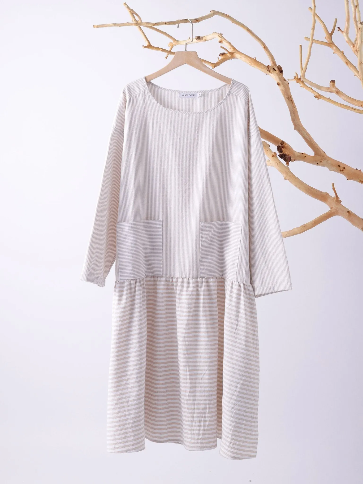 Dunnmall 3/4 Sleeve Patch Casual Crew Neck Casualdress