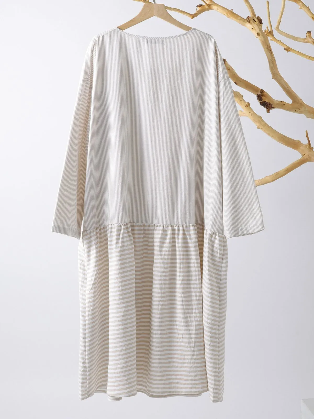 Dunnmall 3/4 Sleeve Patch Casual Crew Neck Casualdress