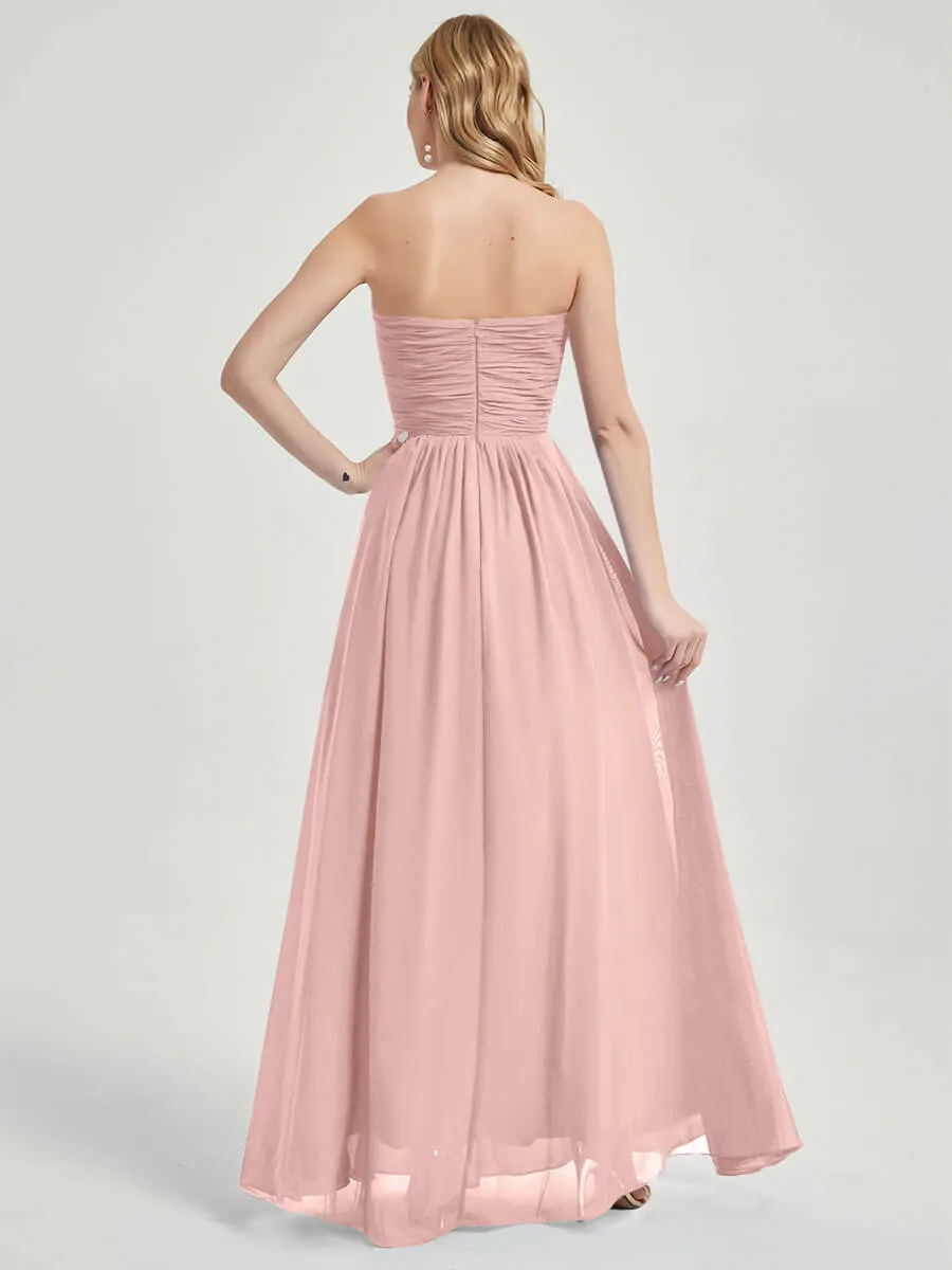 Dusty Pink Sweetheart Strapless Chiffon Maternity Maxi Bridesmaid Dress