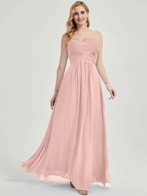 Dusty Pink Sweetheart Strapless Chiffon Maternity Maxi Bridesmaid Dress