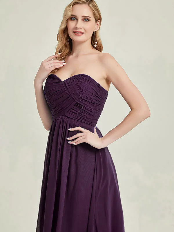 Dusty Pink Sweetheart Strapless Chiffon Maternity Maxi Bridesmaid Dress