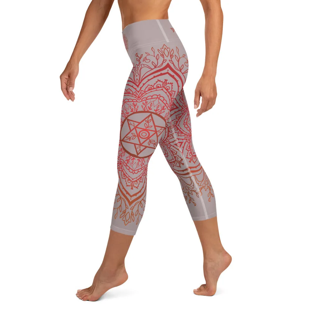 Earth Star Chakra Mandala Capri Leggings by Goddess Swag