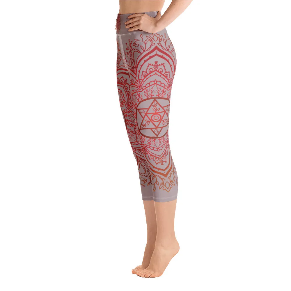 Earth Star Chakra Mandala Capri Leggings by Goddess Swag