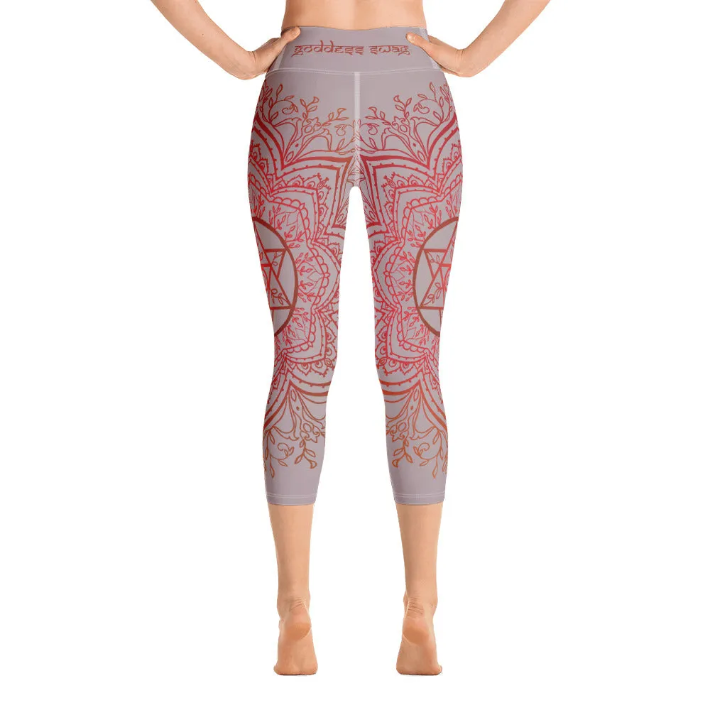 Earth Star Chakra Mandala Capri Leggings by Goddess Swag