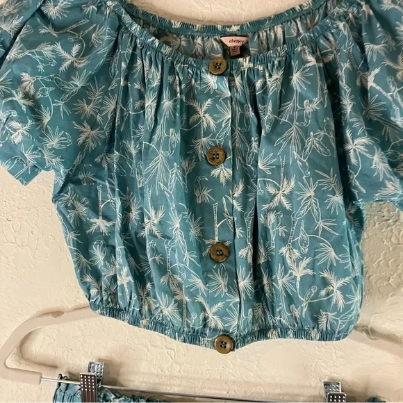 Eberjey Harper Crop Top And Nellie Ruffle Mini Skirt in Blue Ocean Bay Sand