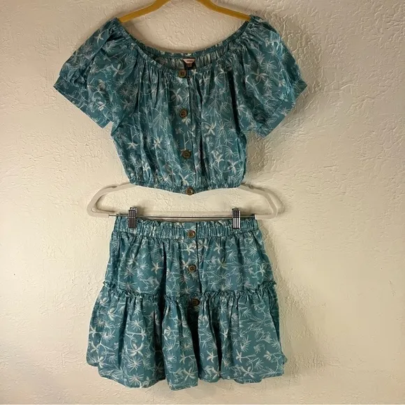 Eberjey Harper Crop Top And Nellie Ruffle Mini Skirt in Blue Ocean Bay Sand