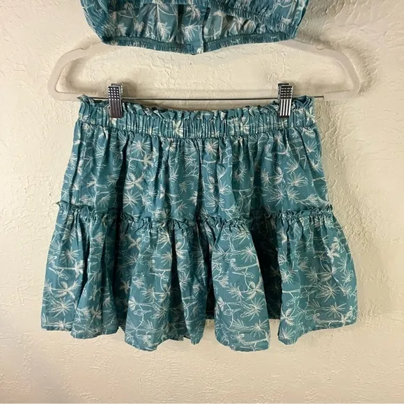 Eberjey Harper Crop Top And Nellie Ruffle Mini Skirt in Blue Ocean Bay Sand