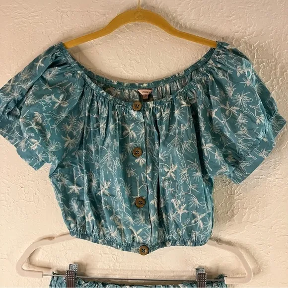 Eberjey Harper Crop Top And Nellie Ruffle Mini Skirt in Blue Ocean Bay Sand