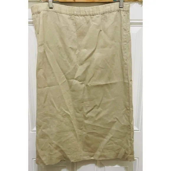 Eileen Fisher Organic Linen Skirt - Beige Midi Skirt - Small