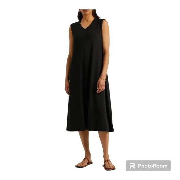 Eileen Fisher Viscose Jersey Tank Dress, black, size M, boxy, maxi