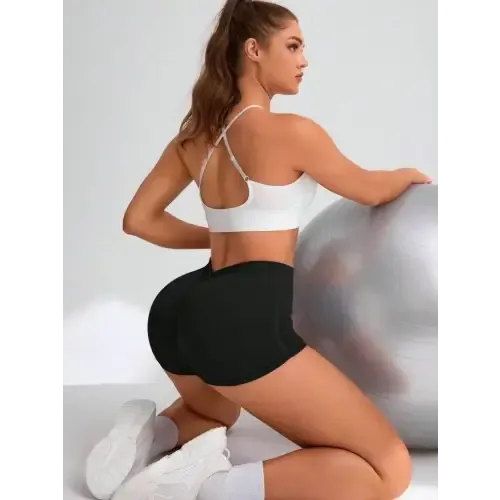Elastic Dusty Blue and Black Waist Active Shorts