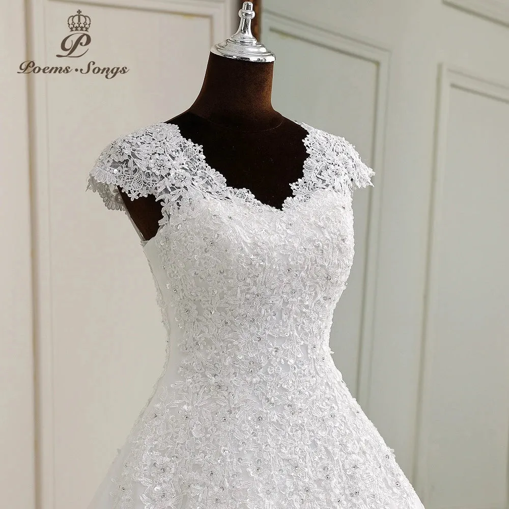 Elegant appliques V neck sleeveless  floor length wedding dress boho marriage
