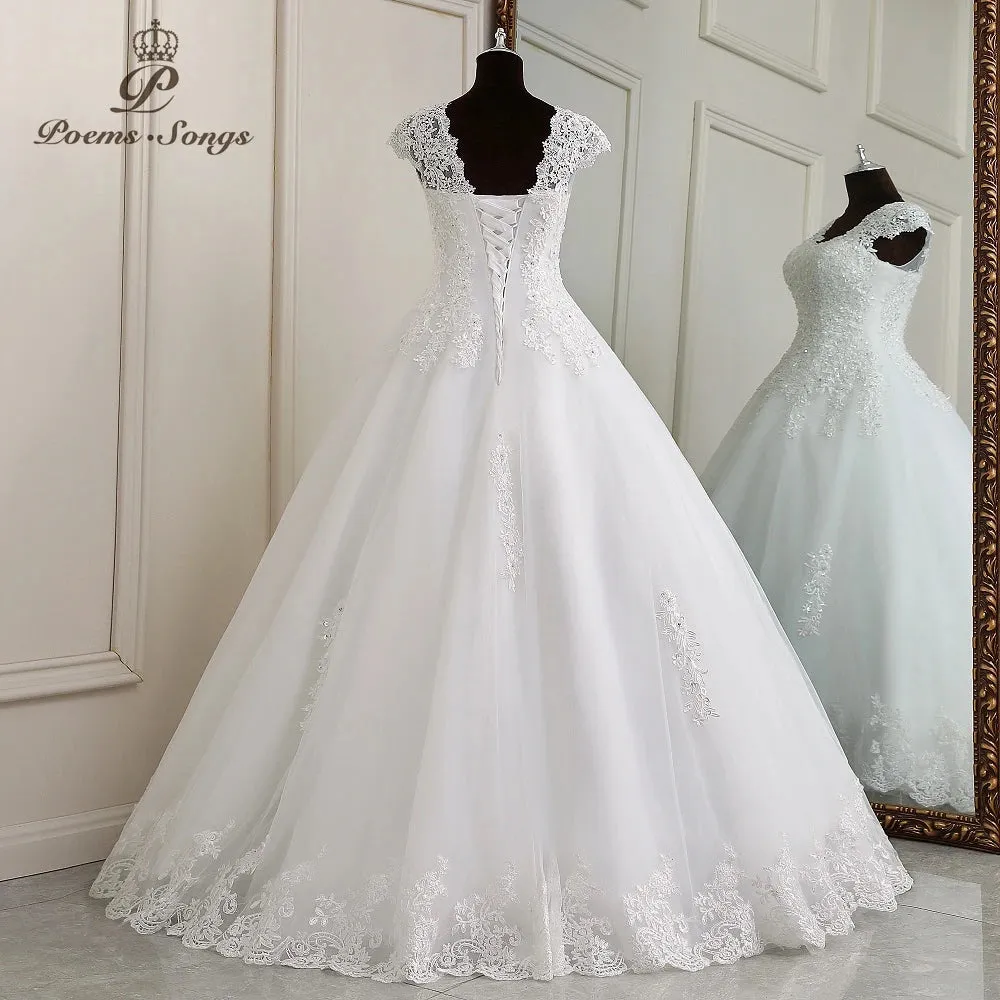 Elegant appliques V neck sleeveless  floor length wedding dress boho marriage