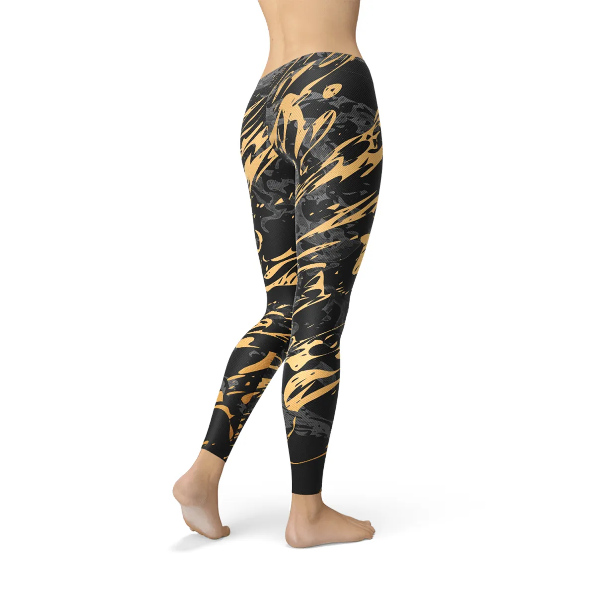 Elegant Black & Gold Splash Leggings