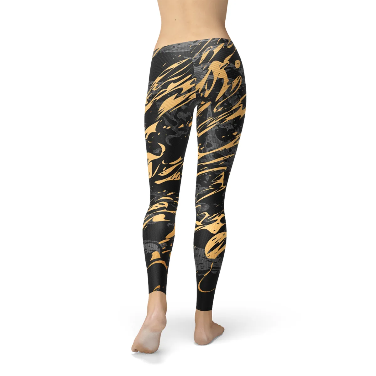 Elegant Black & Gold Splash Leggings
