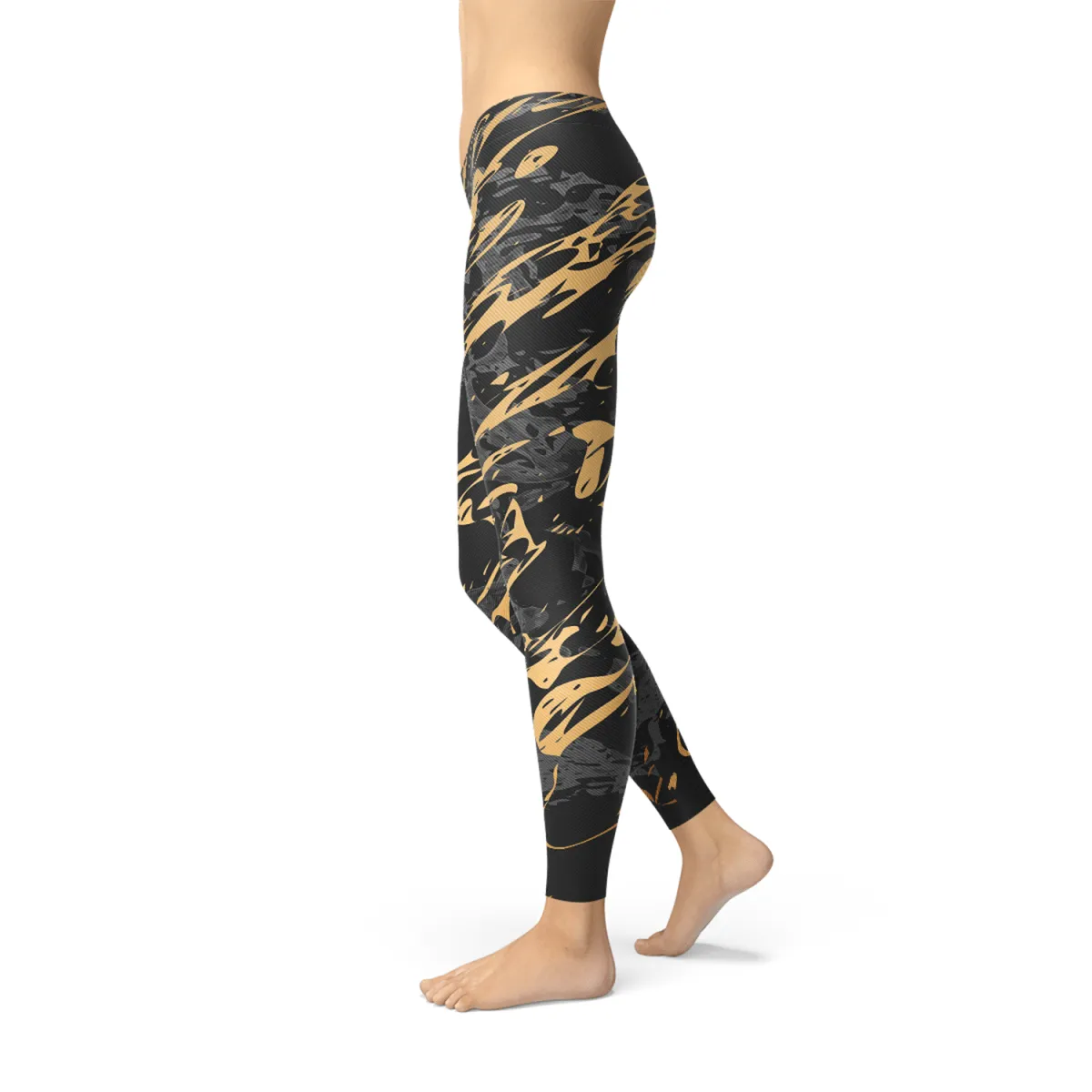 Elegant Black & Gold Splash Leggings