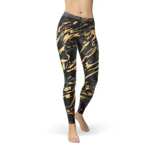 Elegant Black & Gold Splash Leggings