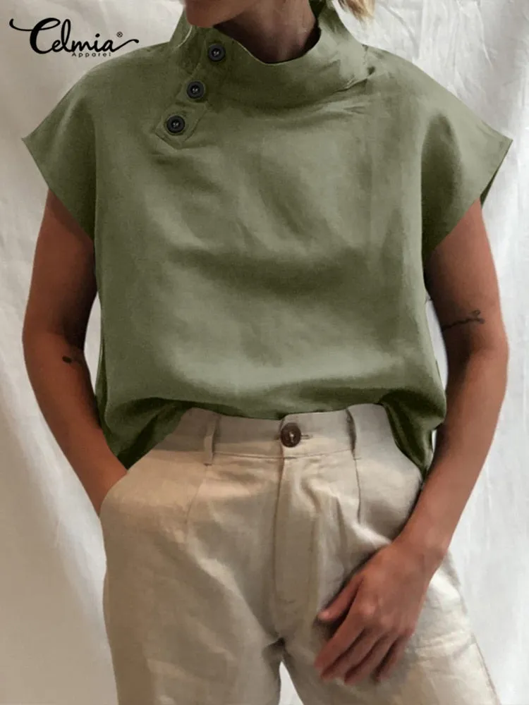 Elegant Blouse Chic Tunic Cotton Linen Oversized Shirt