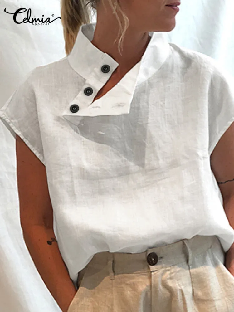 Elegant Blouse Chic Tunic Cotton Linen Oversized Shirt