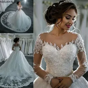 Elegant Dresses for Women Long Sleeve Wedding Dress Brides Robe Ball Gown