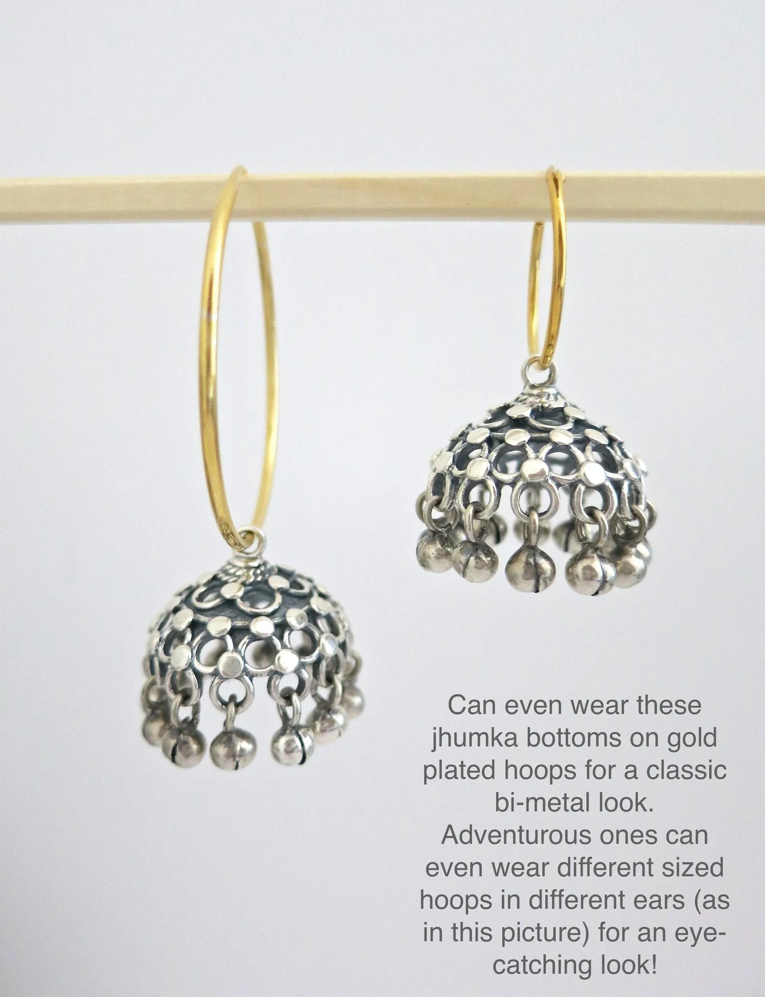 Elegant, jali Jhumka bottoms with silver bead fringe