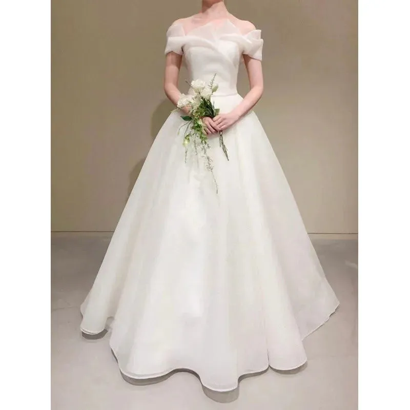 Elegant Off The Shoulder A Line Wedding Dresses Simple Long