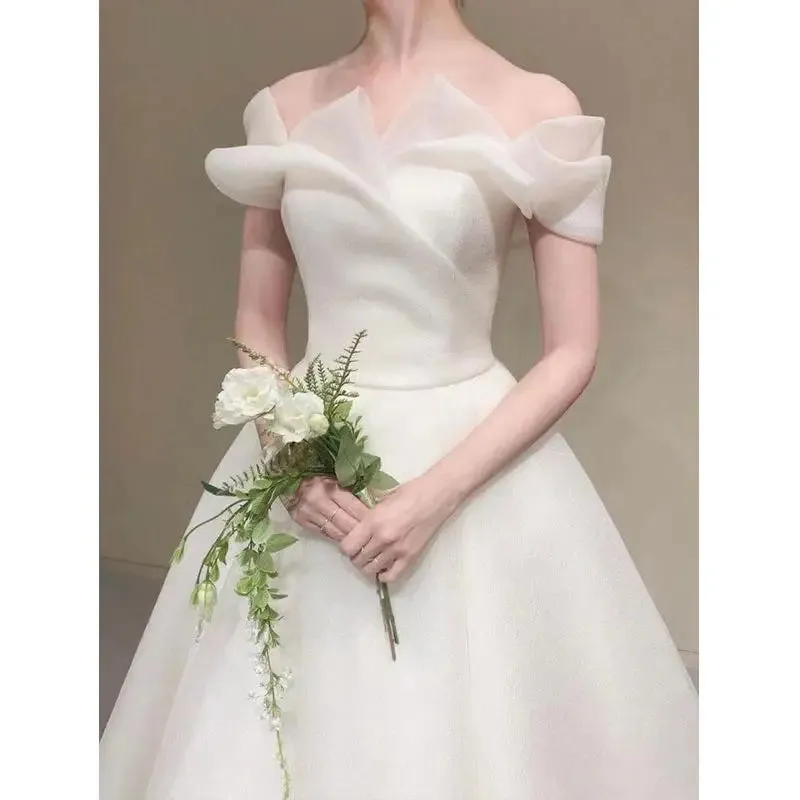 Elegant Off The Shoulder A Line Wedding Dresses Simple Long