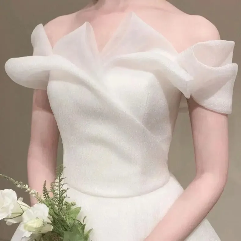 Elegant Off The Shoulder A Line Wedding Dresses Simple Long
