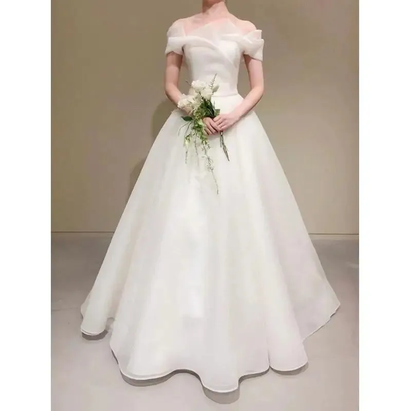 Elegant Off The Shoulder A Line Wedding Dresses Simple Long