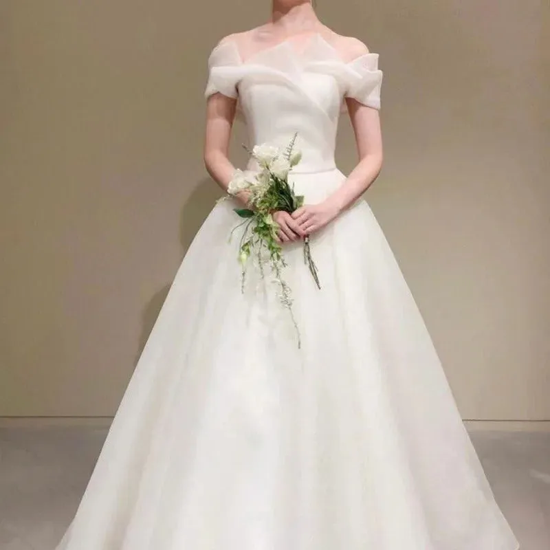 Elegant Off The Shoulder A Line Wedding Dresses Simple Long