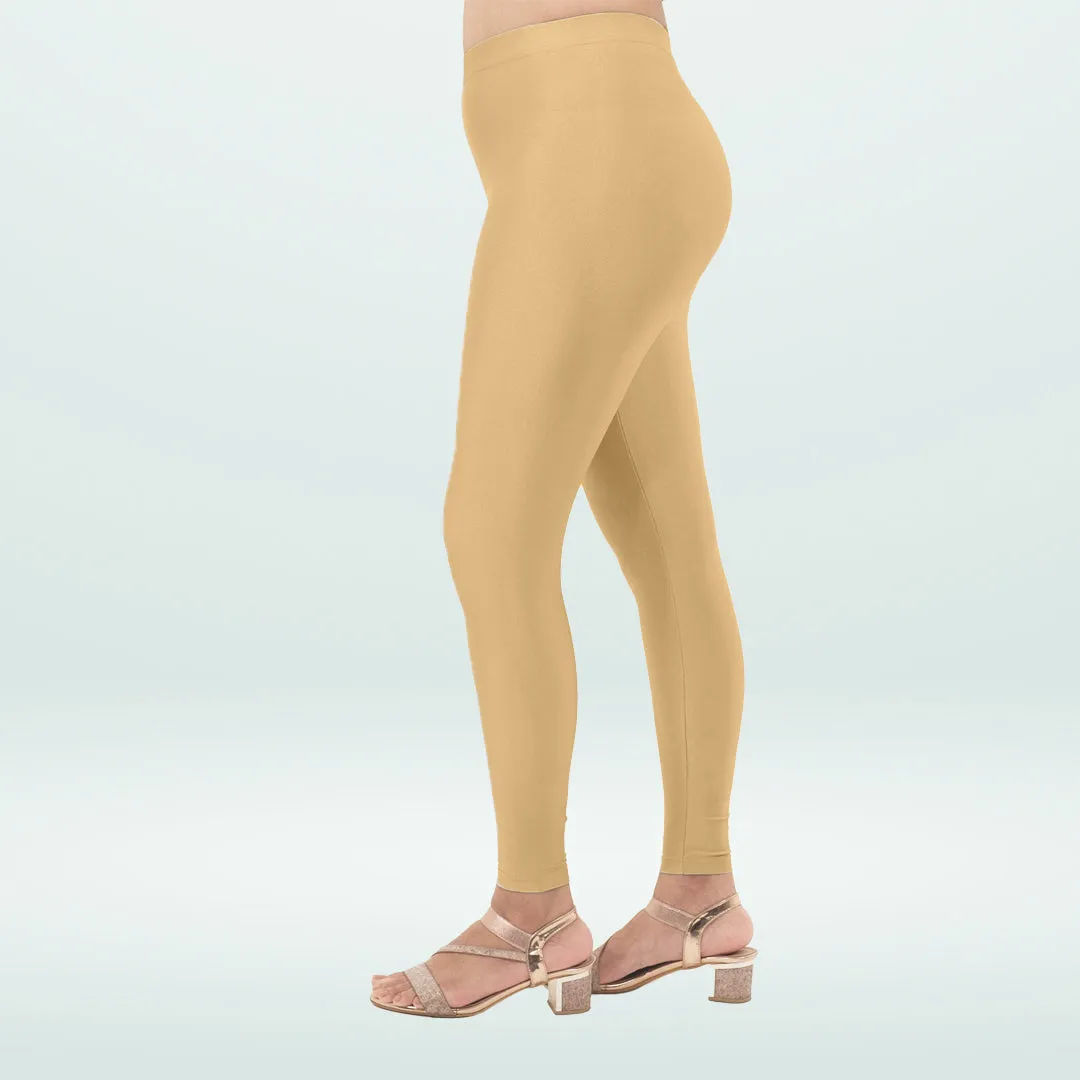 Elegant Shimmer Ankle-Length Leggings for Everyday Wear - Skin