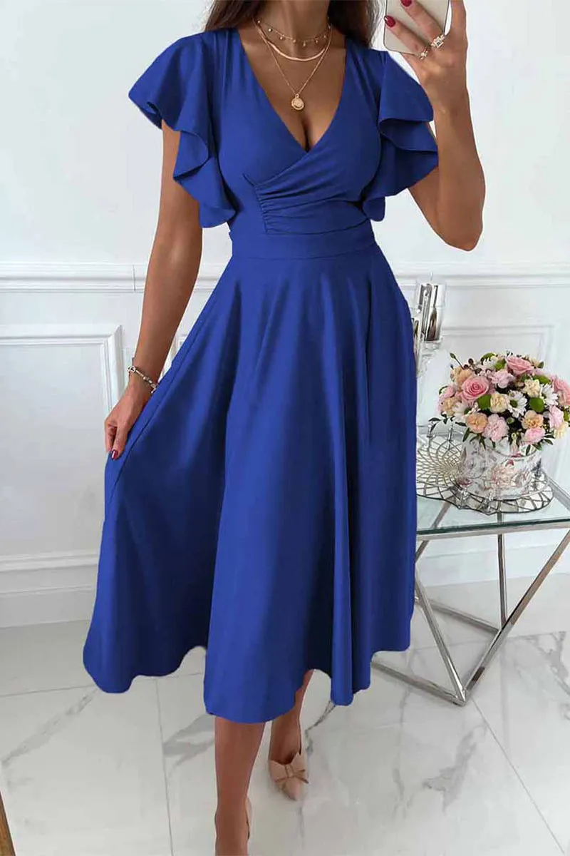 Elegant Simplicity Flounce V Neck A Line Dresses