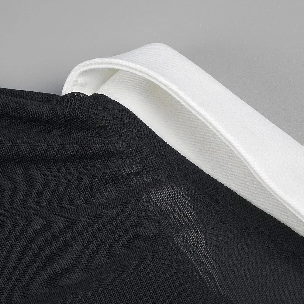 Elegant White Collar Black Long Sleeve Mesh Formal Dress