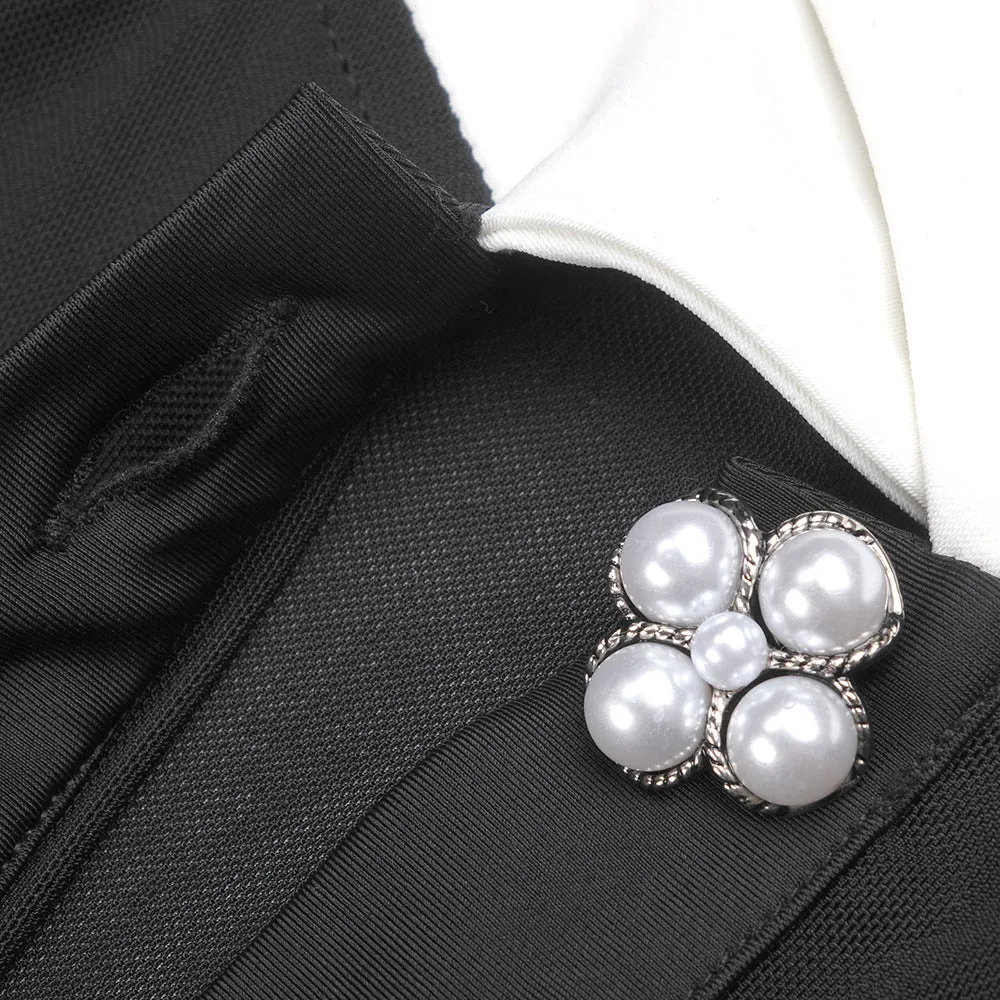 Elegant White Collar Black Long Sleeve Mesh Formal Dress