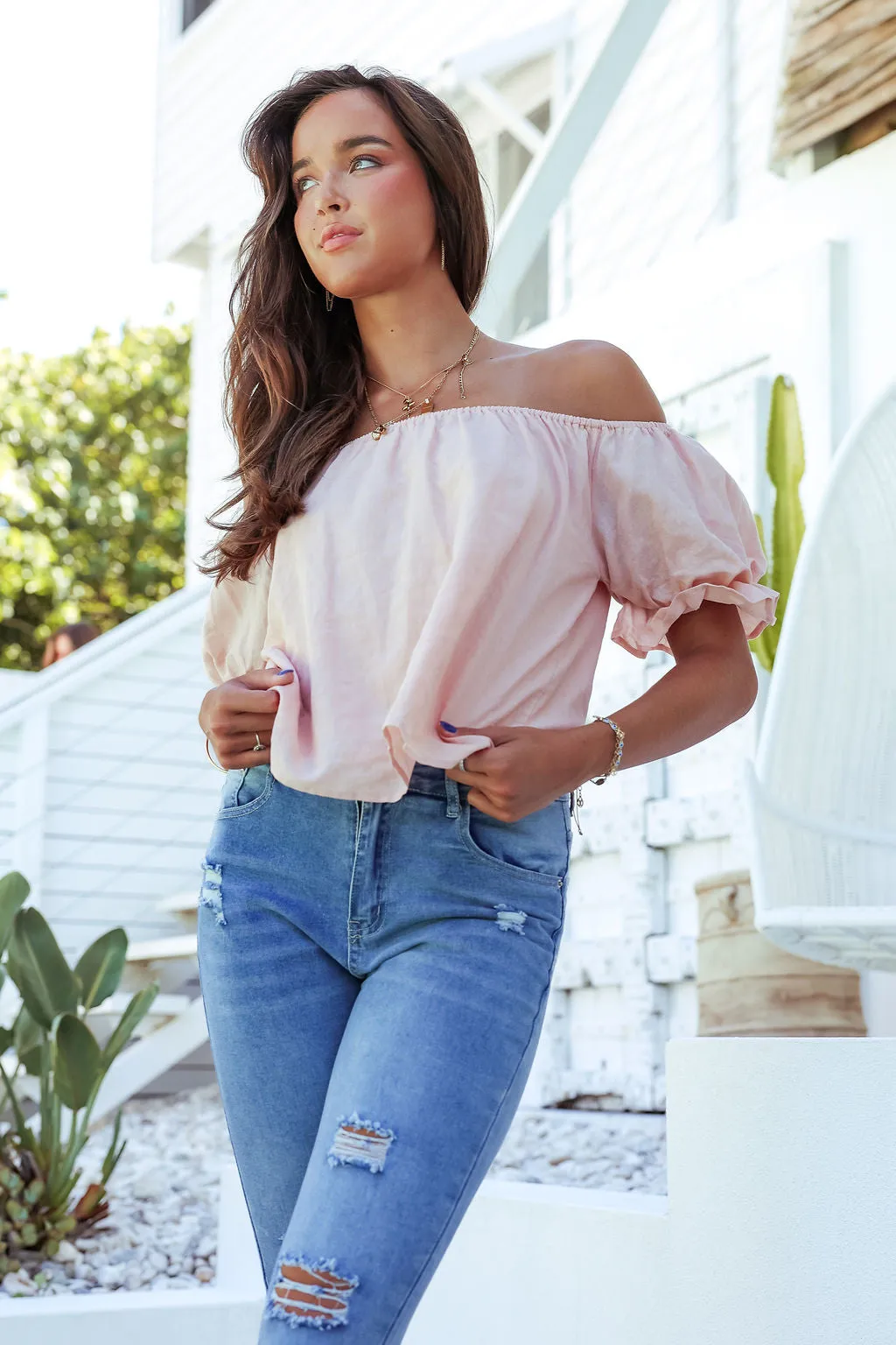 Elka Off Shoulder Top - Pink