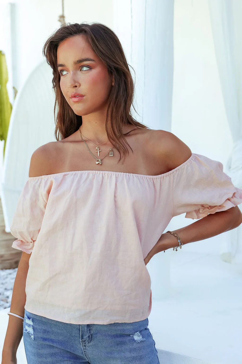 Elka Off Shoulder Top - Pink