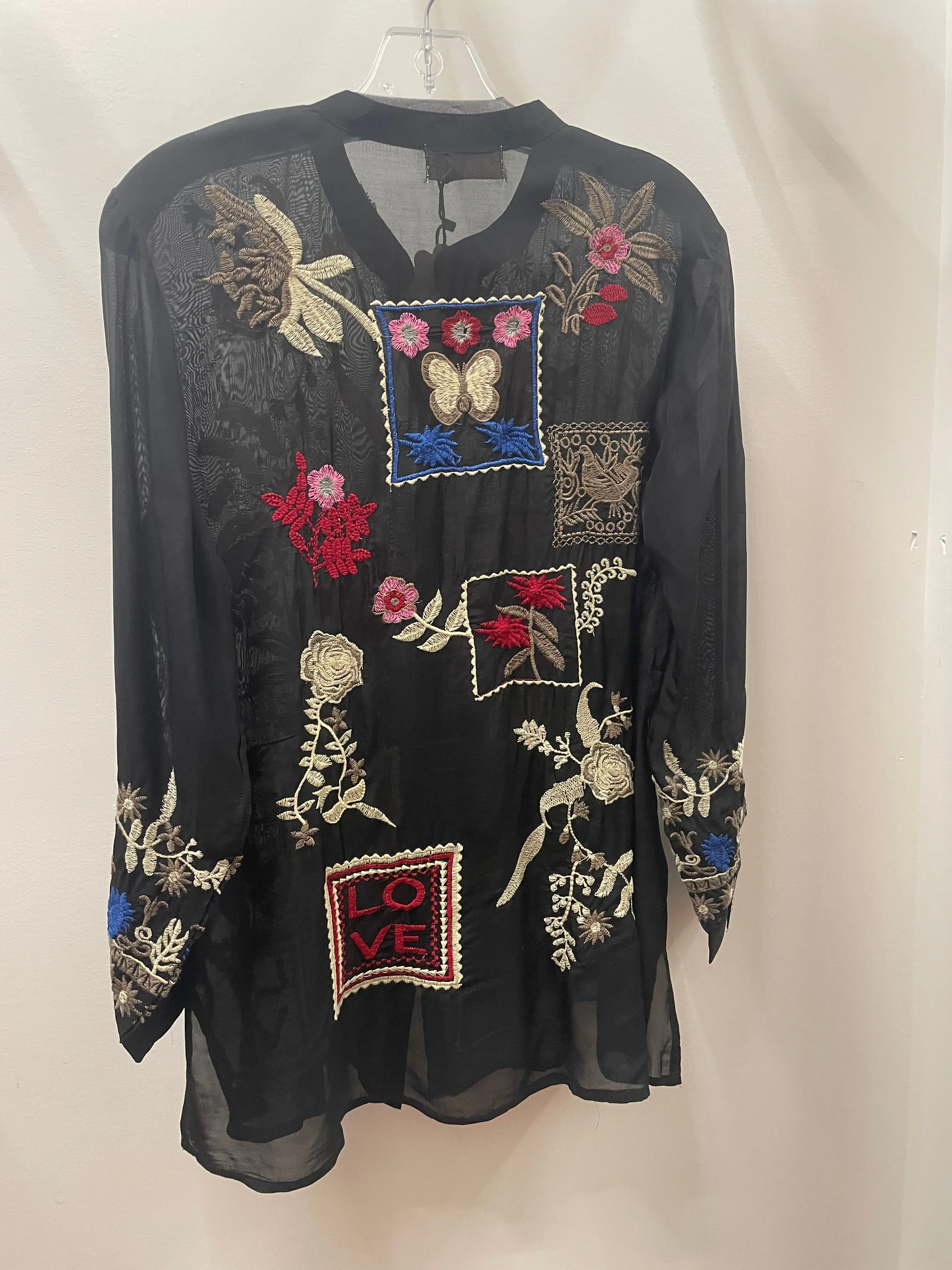 Embroidered Mandarin Button Tunic in Black by All About Her